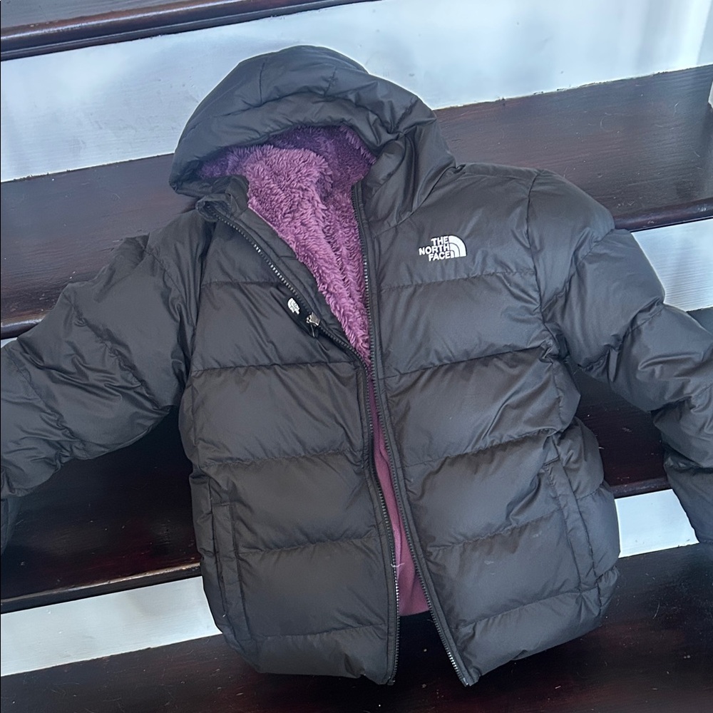 The North Face Black Puffer Jacket with Purple Lining